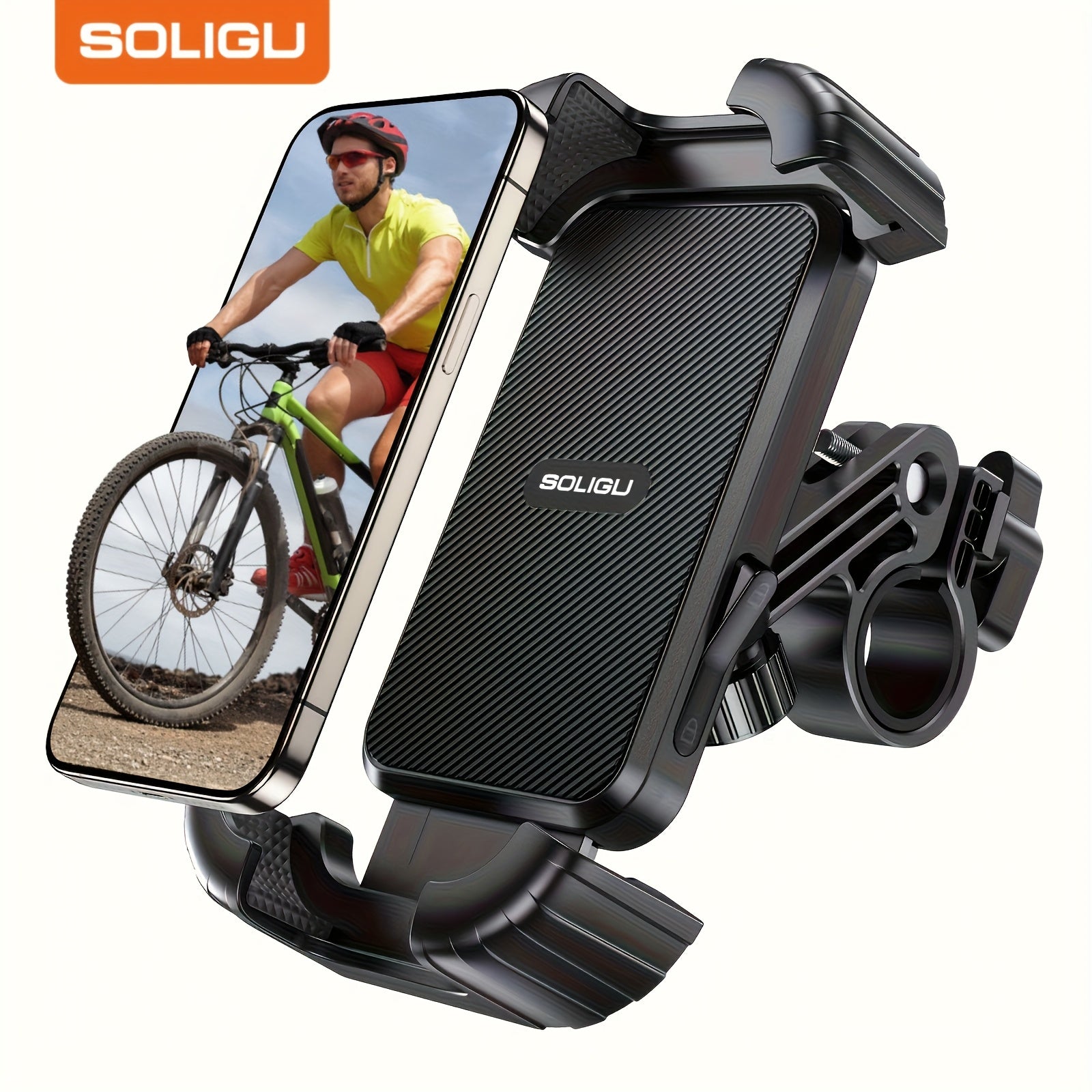TEMU Soligu Bike Phone Holder, Motorcycle Mount - Motorcycle Phone Holder, Handlebar Cell Phone Clamp, Scooter Phone Clip For Iphone , .7" To 7.0"