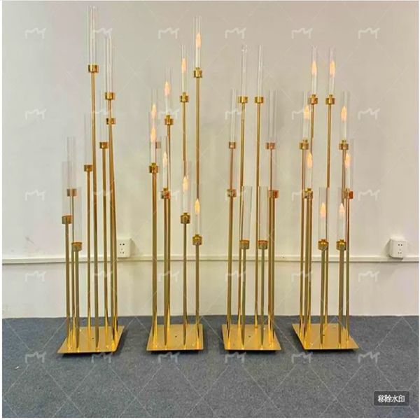 Decorative Objects Figurines 4510pcs 8 Heads Metal Candelabra Candle Holders Road Lead Table Centerpiece Gold Candelabrum Stand Pillar 23101