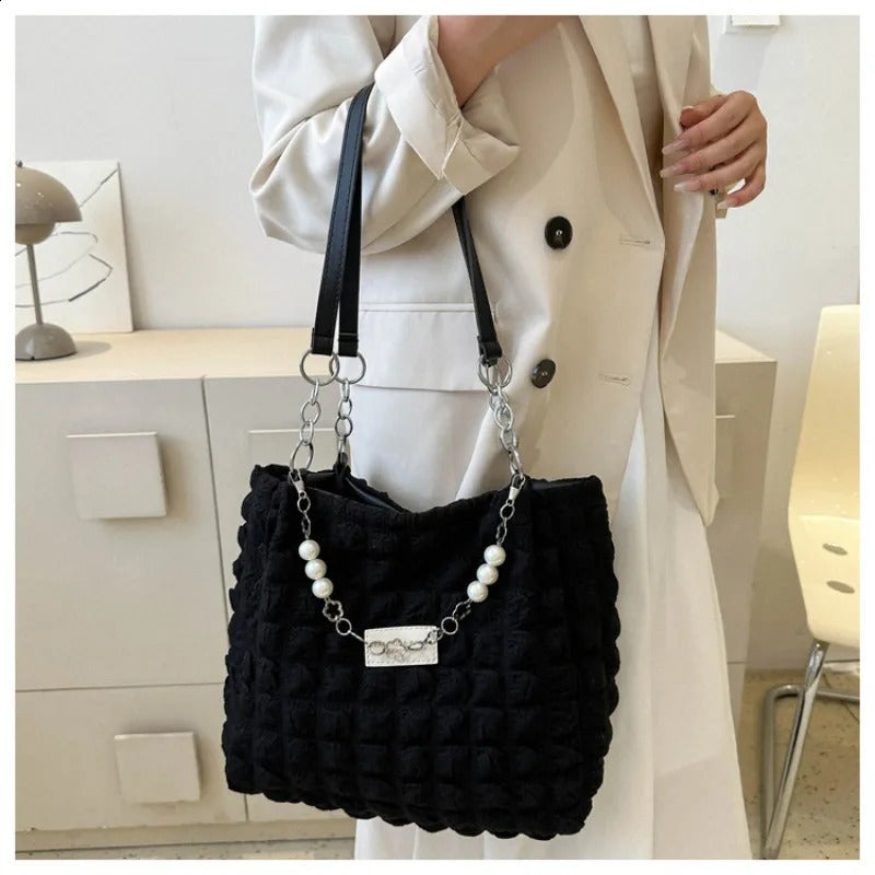 Folded Shoulder Womens Large-capacity Casual Bubble Tote Fashion Chain Womens Bag Shoulder Bag Women Handbag 241228