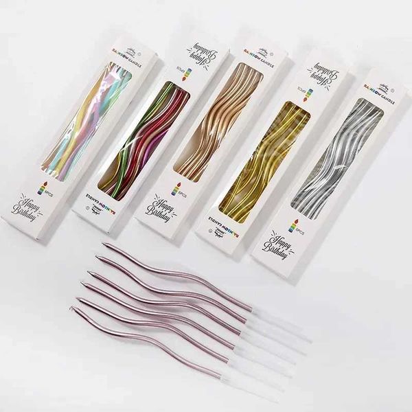 6Pcs-set Curved Cake Candles Birthday Baby Shower Gender Reveal Cupcake Decorating Candle Toppers Wedding Party Decorative Y240815