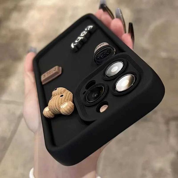 Cell Cases Cute 3D Bear Coffee Cartoon Phone Case for Note 11 12 13 Pro Plus 5G 12S 11S Redmi 12C 1 4G Soft Shockproof Cover z240719