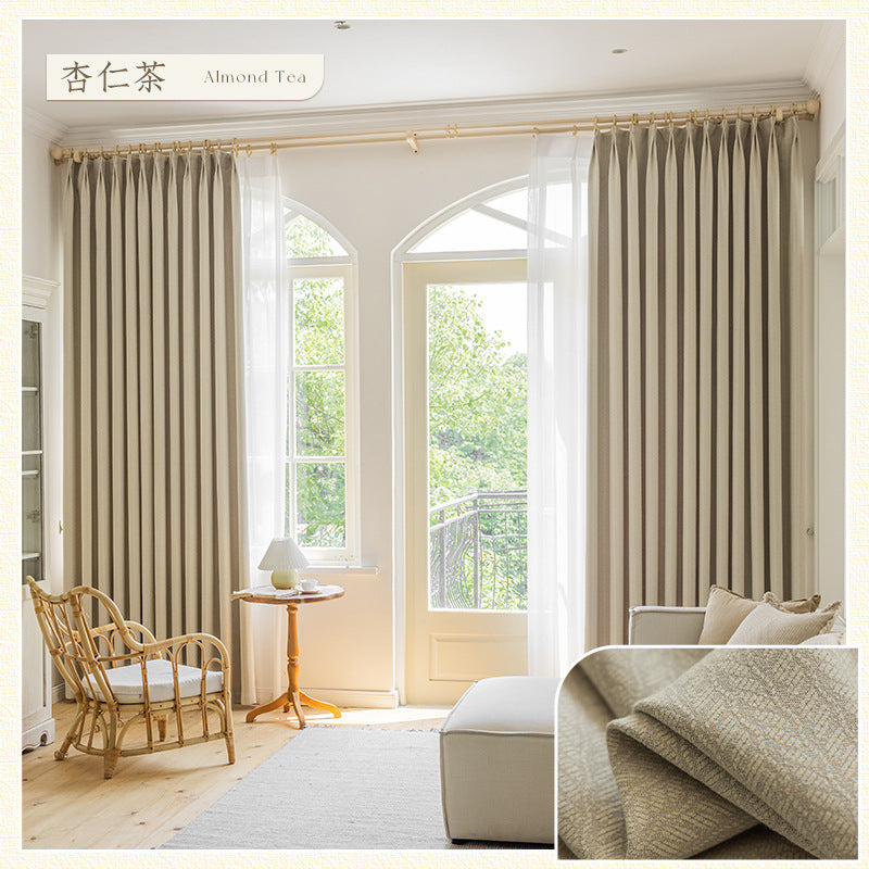 T0022 New Chenille Curtain Fabric Wholesale Cream Modern Simple Living Room Bedroom Blackout Curtain Finished Product