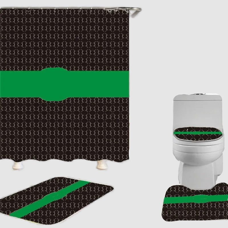 4 Piece Set Shower Curtain For Home Bathroom Carpet Non Slip Bath Curtains Mats Soft Absorbent Toilet Seat Covers