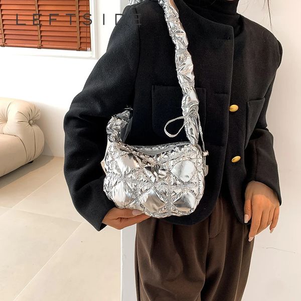 LEFTSIDE Y2K Large Silver Cotton Womens Underwear Bag Winter Korean Fashion Y2K Horizontal Bag Handbag and Wallet 241021