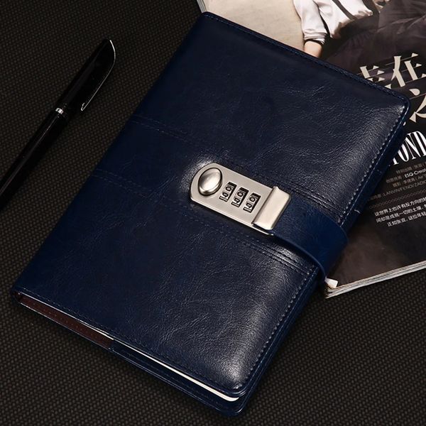 9 Kinds of Leather Password Notebook With Lock Bigger Size 21.8cmx17.8cm Writing Pads Lockable Notepad Diary With Gift Pen 241219