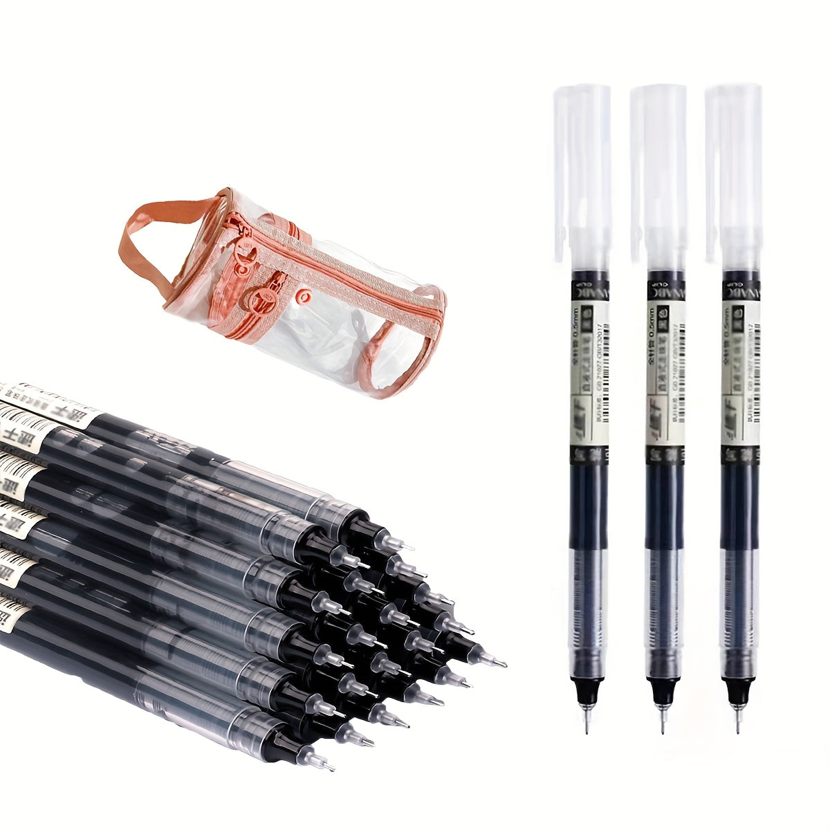 TEMU 21 Neutral Pens With Pen Case Set, 20 0.5mm Fine Pointed Black Neutral Pens, 1 Transparent Pen Case As A Gift, Suitable For Note Taking, Back To