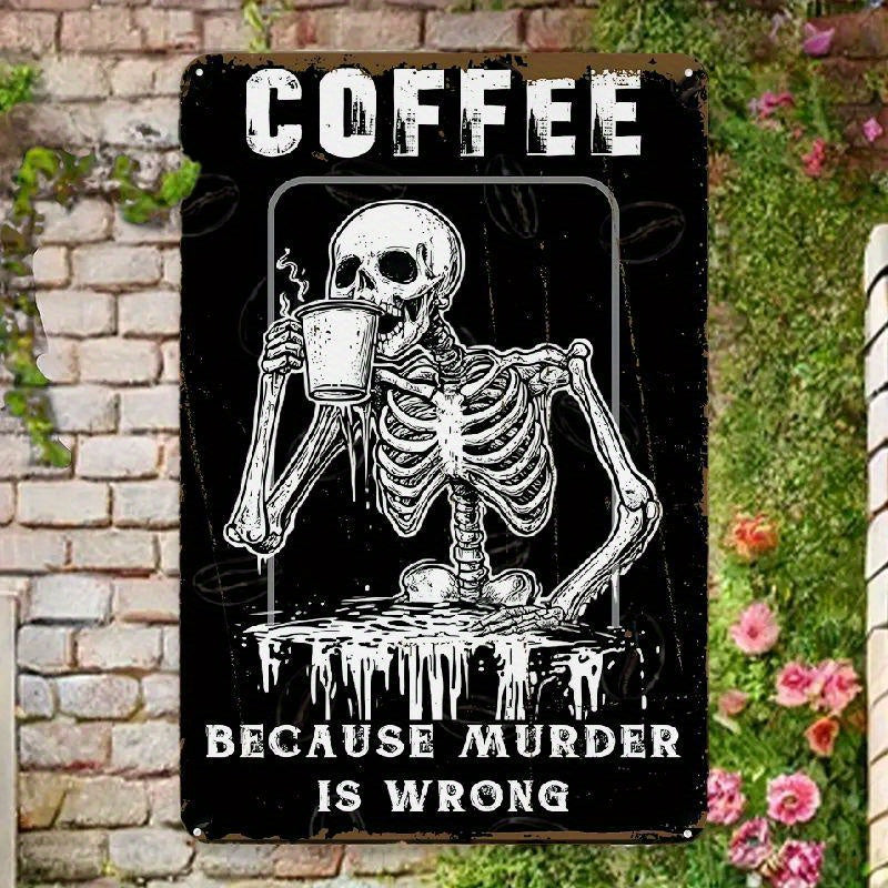 TEMU Wall Decor For Home Kitchen Bathroom Farm Garden Garage, Funny Skeleton Sign Office Vintage Decor Sign Coffee Bar Metal Decor Sign Skeleton Wall