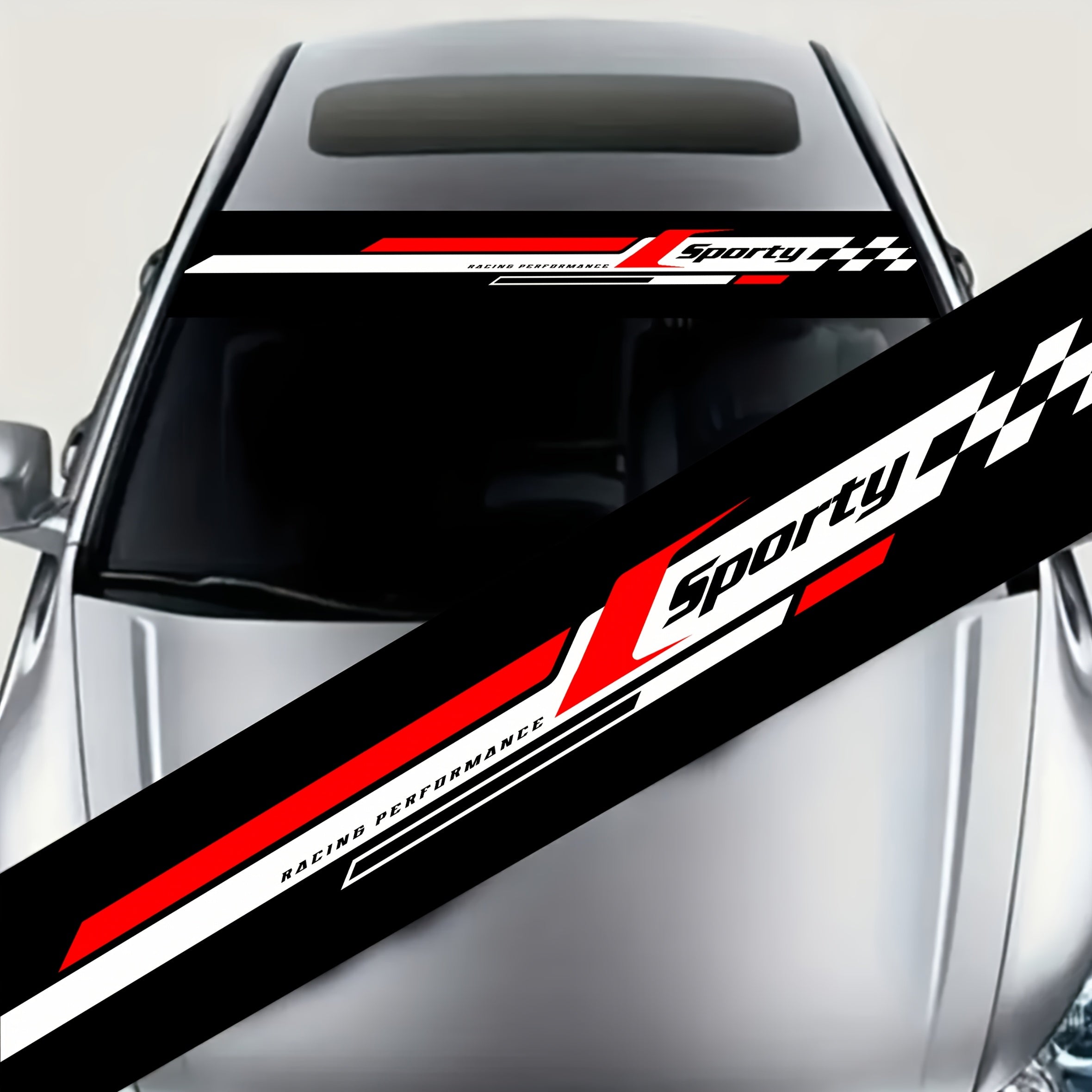 TEMU 1pc Sporty Racing Performance Windshield Sticker - Self-adhesive Vinyl Decal With Checkered , Glossy Finish For Cars, Suvs, Plastic-metal , Car