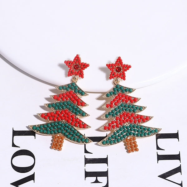Boucles d'oreilles pendantes en alliage avec sapins de Noël et étoiles pour femmes