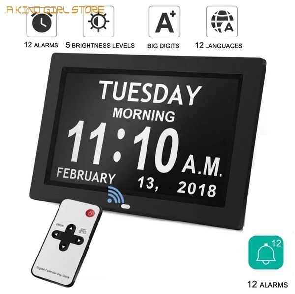 12 Alarms Digital LED Calendar Clock with MultiLanguages to display Medicine Time Reminder for ElderHome Desk Wall Decoration 250120