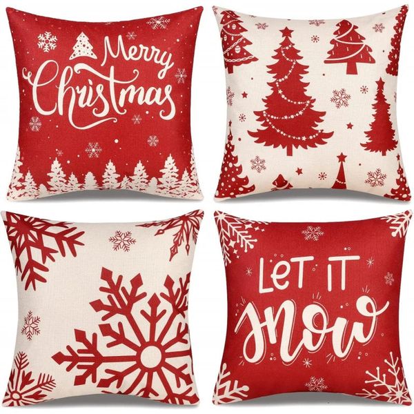 Pillow case Christmas Pillow Covers Set of 4 Red Plaid Throw Pillowcase Decorations Deer Snowflake Farmhouse Cushion Case for Home Decor 241