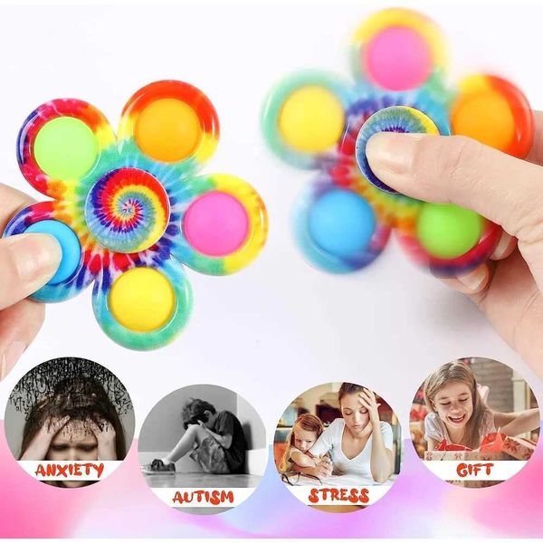 10PCS Decompression Toy Tie Dye Simple Fidget Spinner Finger Toys Push Bubble Hand Spinner for ADHD Anxiety Stress Relief Sensory Gifts for