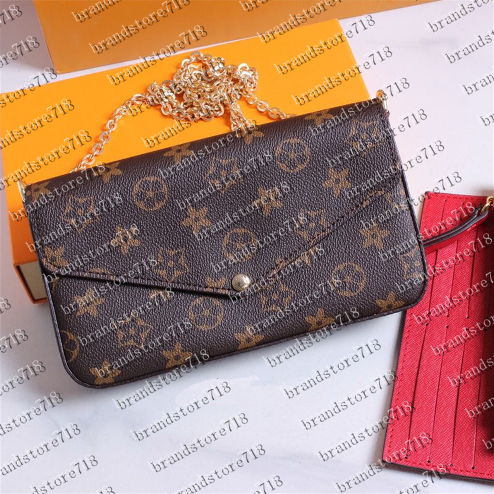 Designer Bag 3pcs-Set Multi FELICIE POCHETTE Chain Women Bags Handbag Crossbody Purse Louise Woman Shoulder Bags Lady Tote Bag Wallet Orange Box