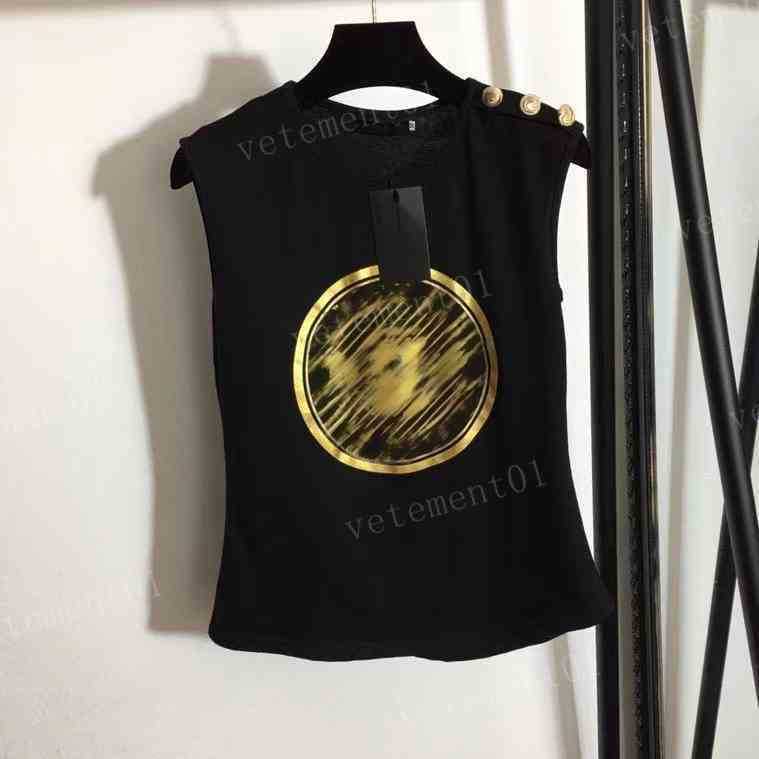 Womens T Shirts Hot Stamping Printing Custom Metal Shoulder Buttons Sleeveless T-Shirts Tanks Top High Quality Luxury Designer Women Clothing
