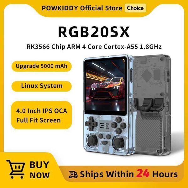 Portable Game Players New RGB20SX Handheld Console 720 * 4-inch IPS Screen Built in WIFI Retro Gaming Open Linux Childrens Gift H250114