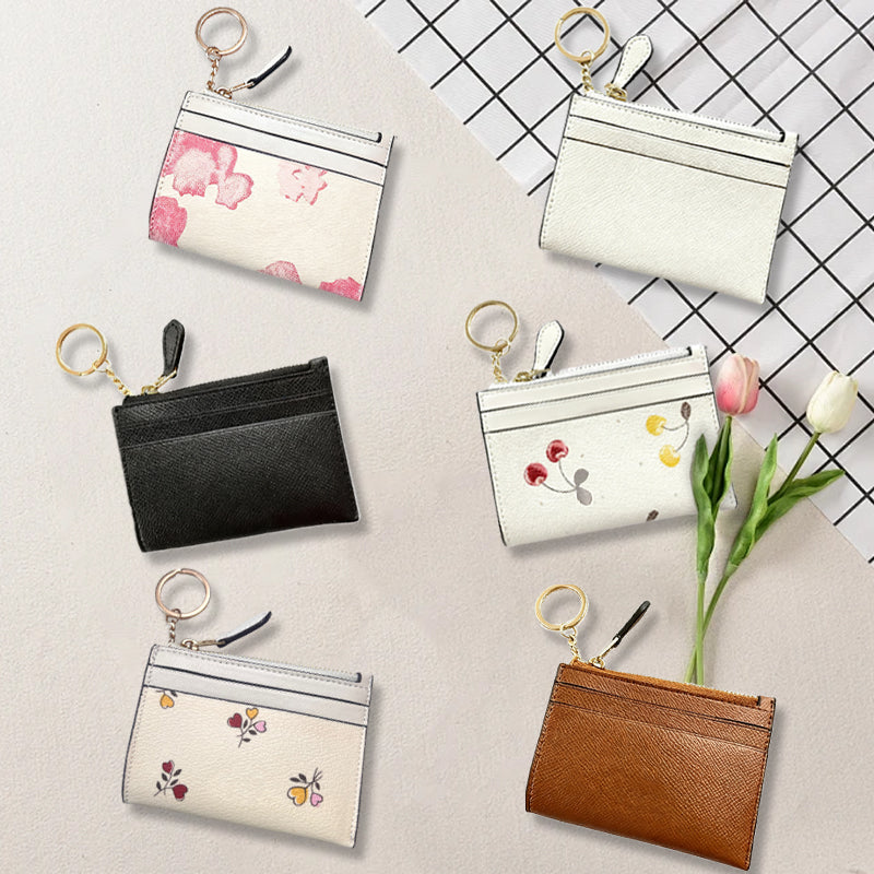 New Women Men Chain Mini Card Bag Young Fashion Bifold Leather Card Wallets Card Holders Wallet with Chain Wallet White Purse