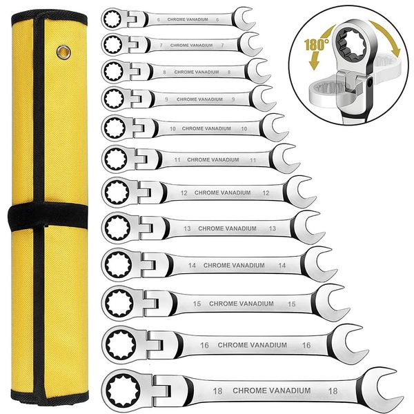 Screwdrivers Flexible Ratcheting Combination Wrench Set Key Ratchet Spanner Metric Hand Tool Sets Car Repair Tools with Carrying Bag 231122