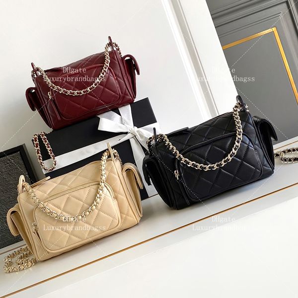 Luxury Designer Lambskin Handbag - Versatile Camera Case Clutch with Chain Detail and box C654