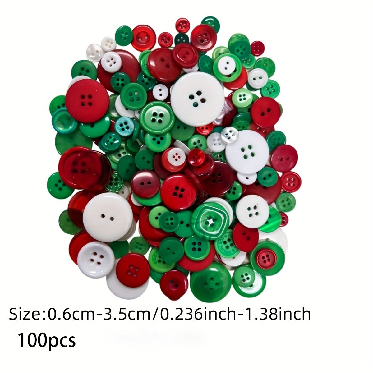 TEMU 100pcs Assorted Christmas Craft Buttons, Mixed Red, Green, White, Resin, Sizes, Sewing Accessories For Arts & Crafts, Knitting Supplies