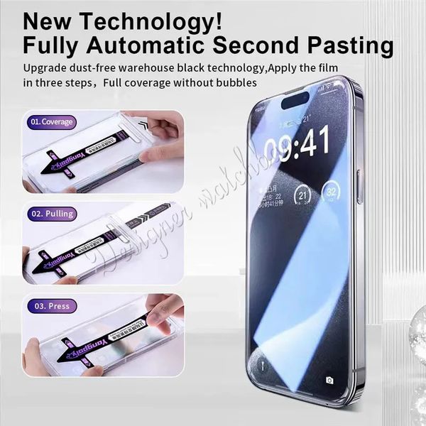 Magic Glass Box Screen Protector iPhone 16 Pro Max 15 14 13 11 X 8P Auto-Alignment Kit HD Clear Full Screen Tempered Glass Auto Dust-Elimina