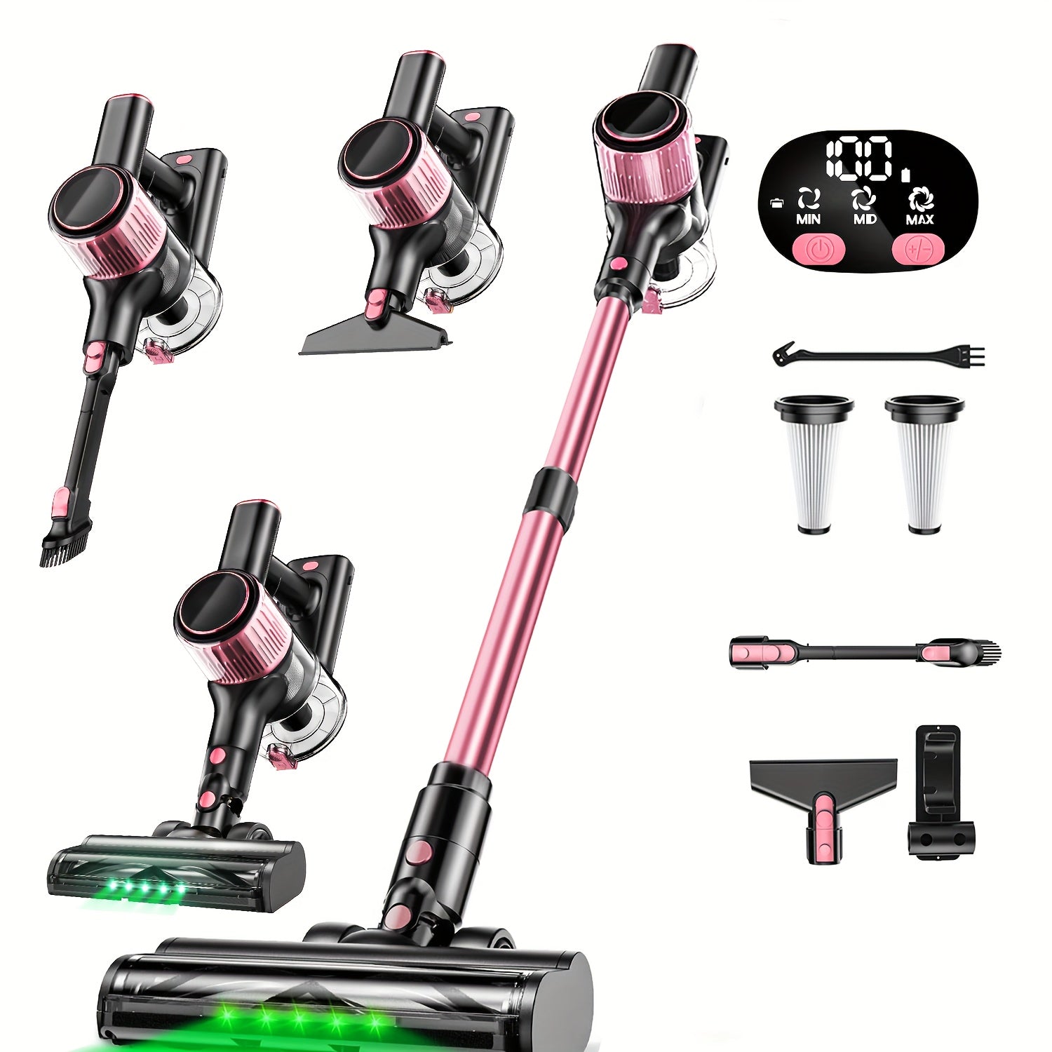 TEMU High Suction Pole Vacuum Cleaner, Multifunction, 3 Suction , Lightweight, 45 Minutes With & Anti-tangling Brush, 2200mah, Led Display, Suitable