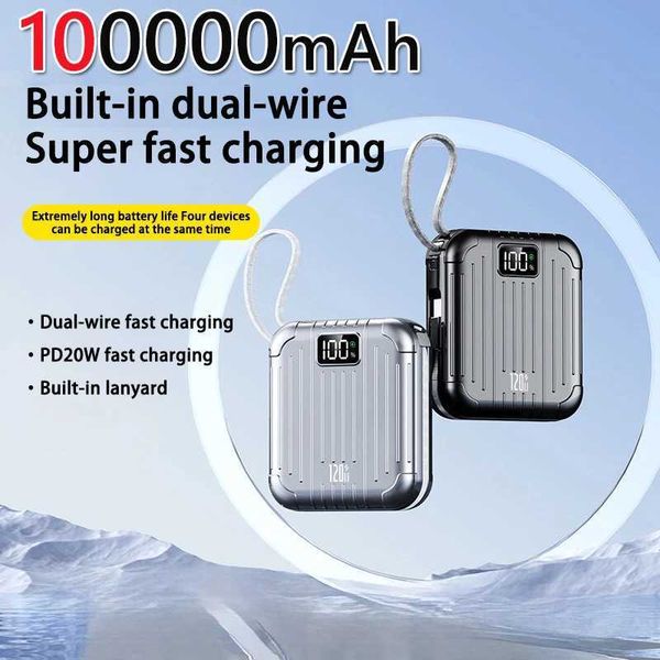 Cell Phone Power Banks Mini 120W Double Lines Power Bank 100000mAh Large Capacity Fast Charger Portable PowerBank Luggage Shape Mobile Power