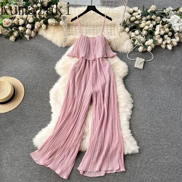 Mumpsuit Women for Holiday Sweet Ruffles Plazed Camisole Wide Pants Wide Bodysuit Sólida Office feminina Lady Elegant Ropa Mujer 250114