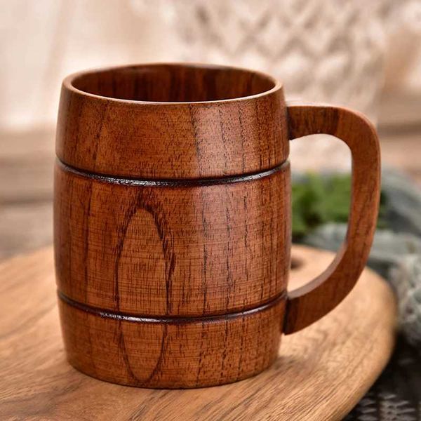 360ML Wooden Beer Mug Handcraft Wood Mug Tea Coffee Cup Vintage Wooden Barrel Beer Drinking Cup Outdoor Camping Cup DrinkwareM240803