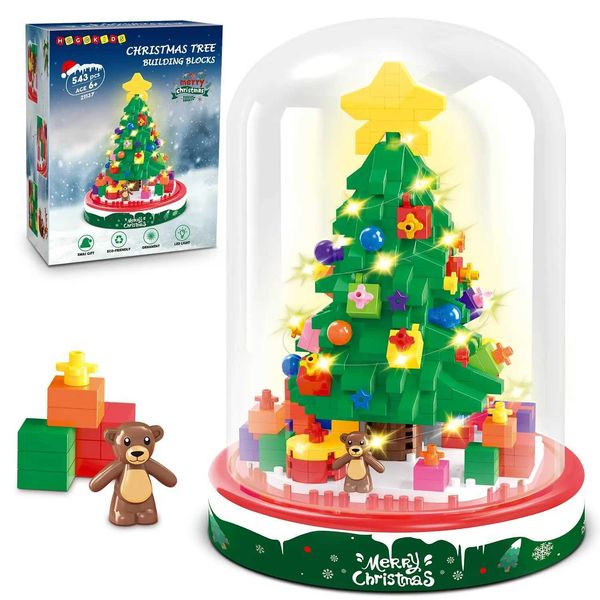 HOGOKIDS Christmas Tree Building Set with LED-Micro Mini Xmas Tree Blocks Kit Tabletop Christmas Ornament Gift for Adts Kids Z250113