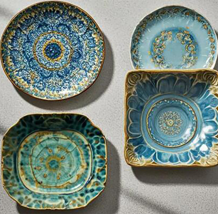 Personalized Western Plate Tableware Dark Decoration Ceramic Dinnerware Deep Blue Colorful Set Chinese Color Dishes Plates Cups Kit Gift Restaurant