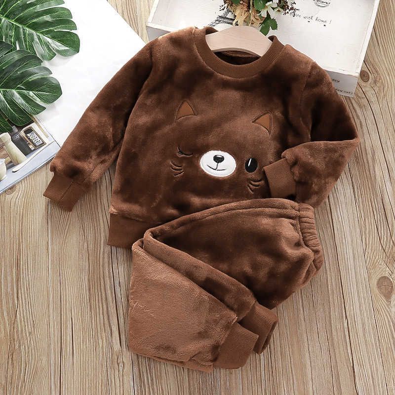 w419 Winter Warm Children Clothing Sets Cartoon Bear Baby Boy Clothes For born Toddler Clothes For Girls Sport Tracksuit Set Girl 211021