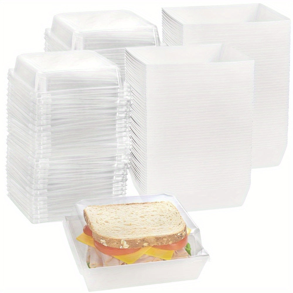 TEMU Set Of Sandwich Boxes With Clear Lids, White Paper Charcuterie Boxes, 5" Square Dessert Cake Boxes Food Grade For Swiss Roll, Hamburger, Pasta,