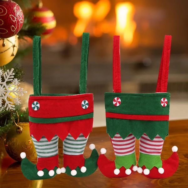 Christmas Pants Candy Bags Santa Elf Spirit Treat Pocket Decor Holiday Party Gifts Bag Xmas Decorations 1010