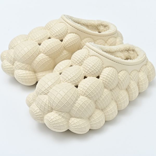 Indoor Women Cotton Slippers Cute Litchies Bubbles Waterproof Winter Warm Shoes Soft EVA Thick Sole Couples Home Street Slides