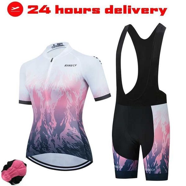 Cycling Jersey Sets RXKECF Pro 2023 Woman Short Sleeve Cycling Jersey Set Sports Outfit Bike Clothing Kit Mtb Maillot Cyclist Bicycle Clothe