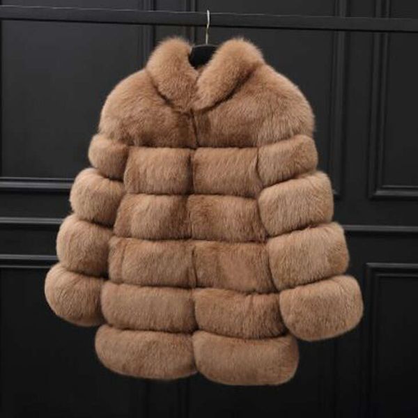 Medium Long Standing Collar Simulated Fox Fur Womens Coat Jacket Defined Jacket Coats Designer Women Undefined Women Jacket Womens Coat Coat