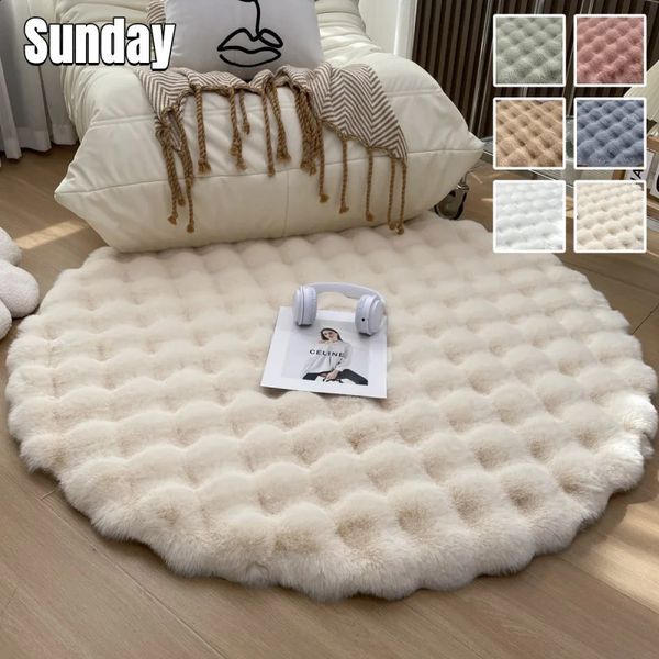 Plush round carpet used for living rooms artificial rabbit fur pads soft bubble velvet area carpets bedrooms and furry carpet room decoratio
