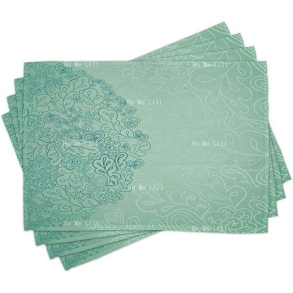 Mint Floral Simplistic Pattern With Mixed Leaves Botanical Beauty Nature Illustration Washable Fabric Placemats For Dining Table 240709