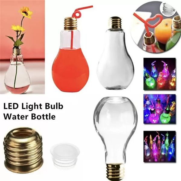 300ml 400ml 500ml LED Light Bulb Cup Water Bottle Brief Cute Milk Juice Lights Bulbs Leak-Proof Gold Plastic Bulb Party Gift SS1102
