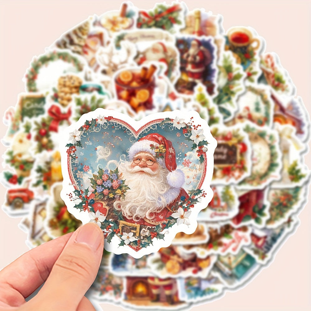 TEMU 50-pack Vintage Christmas Ambiance Waterproof Vinyl Stickers, Festive , Candles, Desserts Decals For Laptops, Phones, Notebooks, Water Bottles,