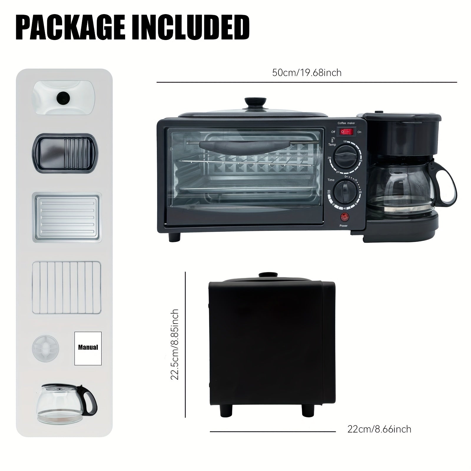 TEMU Multifunctional 3-in-1 - Compact Toaster Oven, Frying Pan & Coffee Maker Combo | 1050w Portable For Rv, Camping, Patio | 212°f-446°f , Timer &