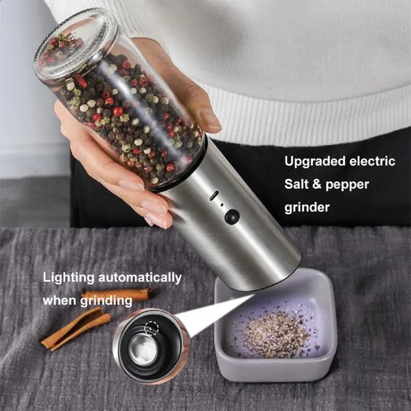 Electric Salt and Pepper Grinder USB Rechargeable Salt and Pepper Shaker Grinder Automatic Spice Mill with Adjustable Coarseness 240830