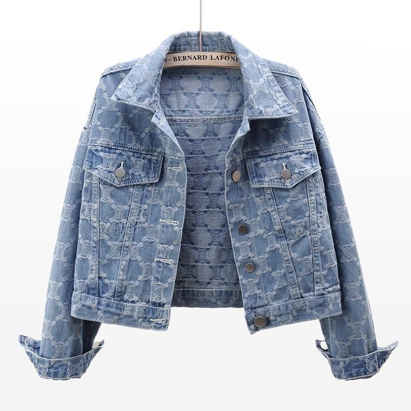 Women turn down collar logo letter jacquard denim jeans short jackets designer coats SMLXLXXL3XL
