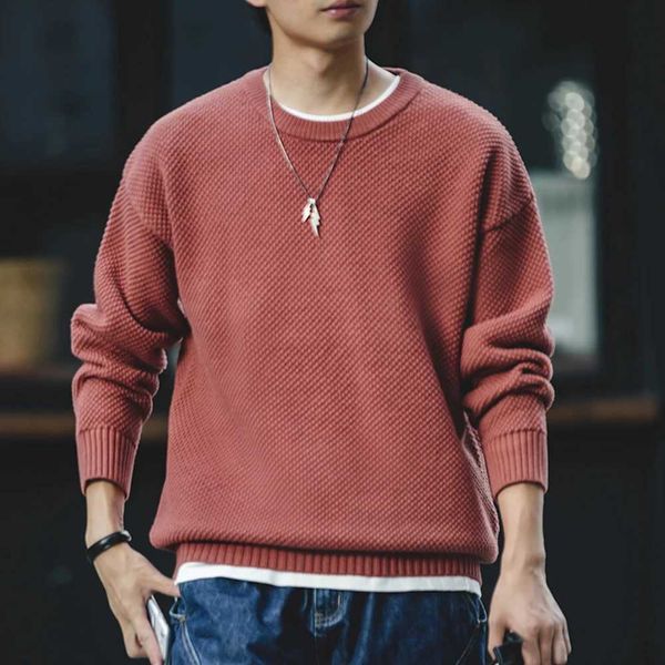 Maden mens Pullover sweater Japanese retro large pineapple grain thick O-neck knitted oversized Harajuku streetwear casual sweaterW240729