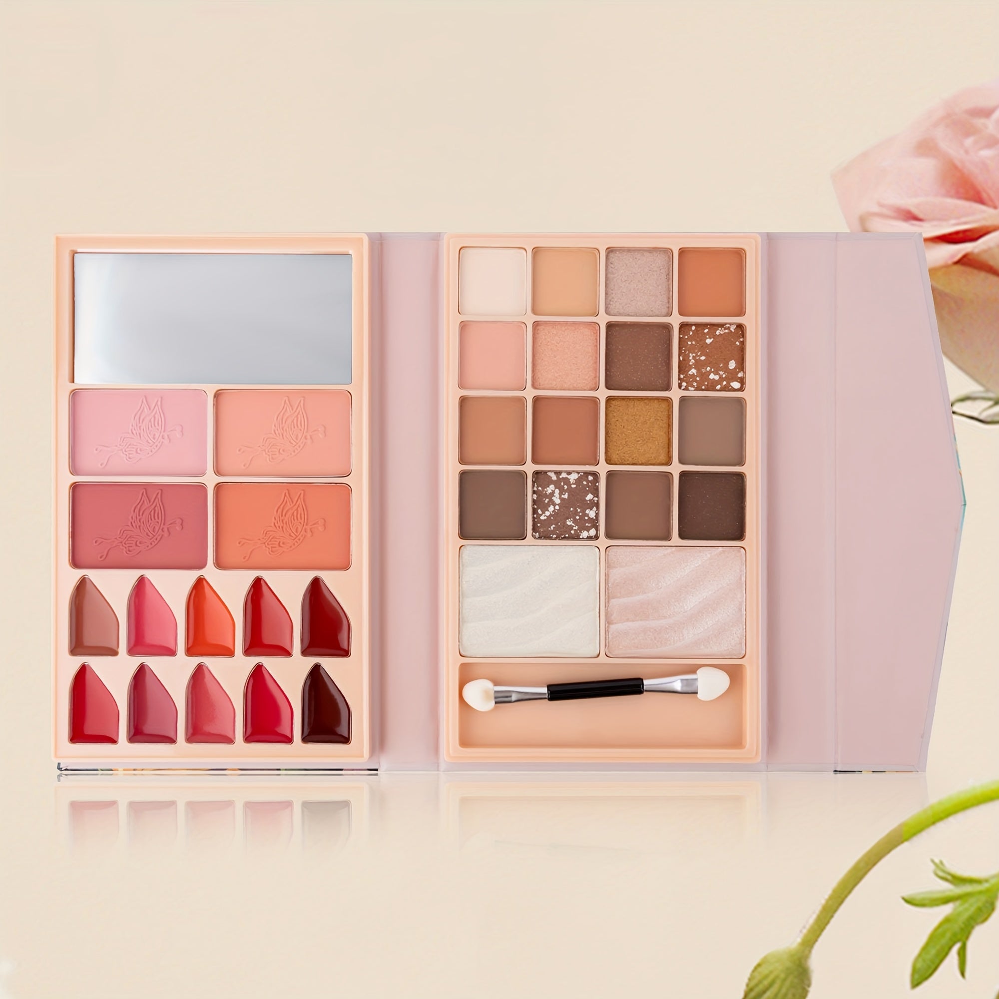 TEMU Portable Makeup Book Palette, Mixed , Paste Item Form, With Blush, Eyeshadow, Lipstick, High-gloss Compact Cosmetic Kit