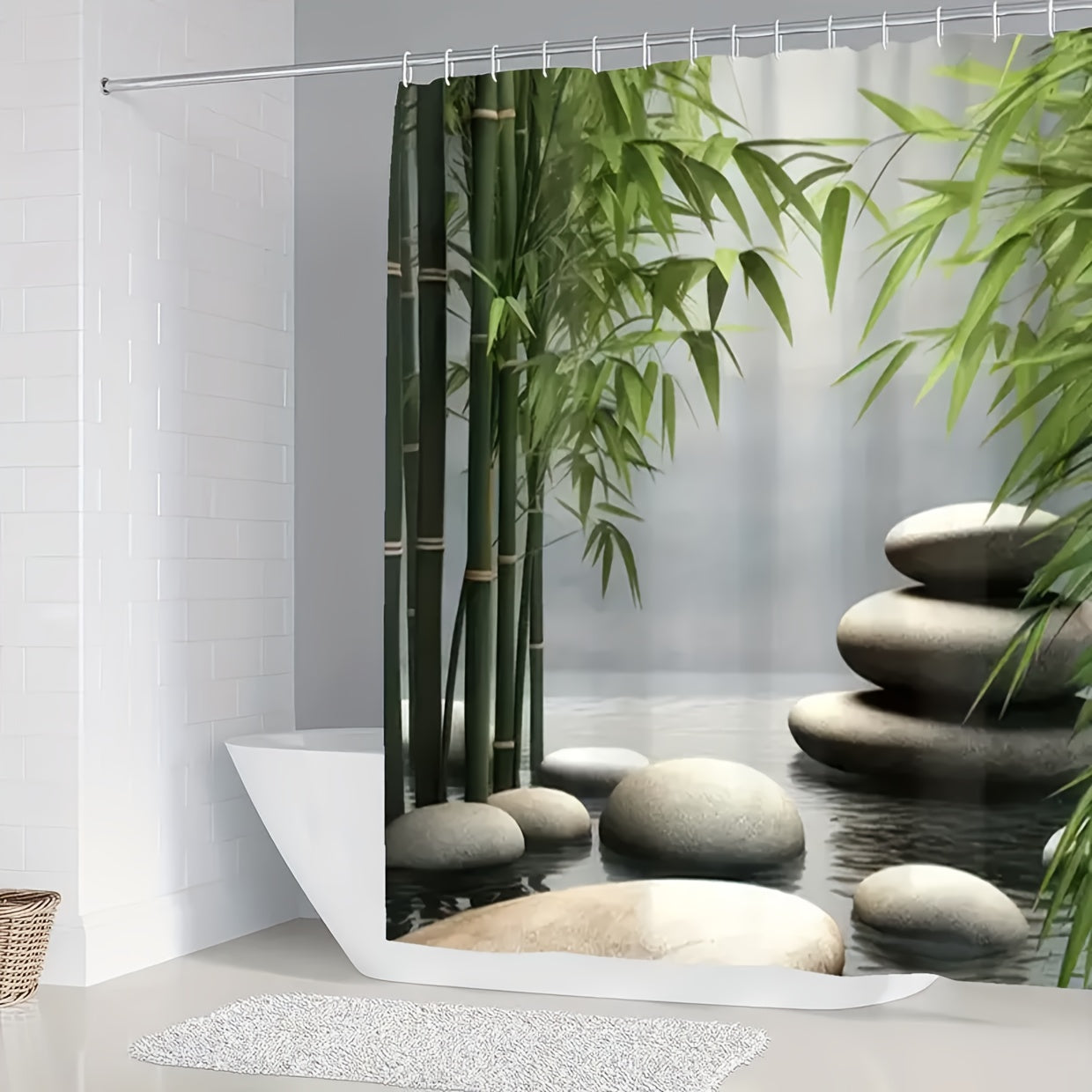 TEMU 1pc And Curtain, Durable Material, Multiple Sizes , , High Quality, Includes Hooks, Machine Washable, Perfect For Bathroom Decor, With 12 Hooks,