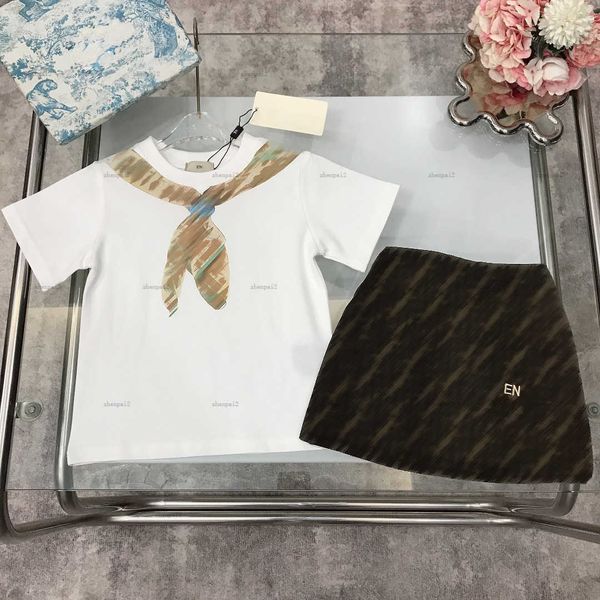 Luxury girls dress summer t-shirt set baby skirt set kids designer clothes Silk scarf pattern printing T-shirts and Letter printing skirts