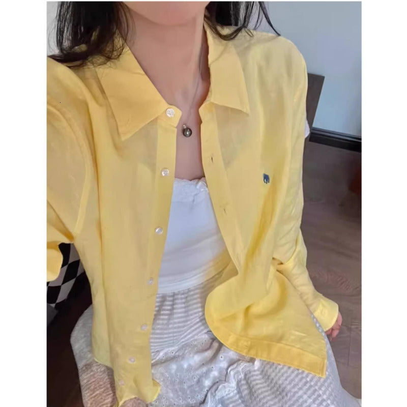 Casual Linen Shirts Designer Womens Tops Blouses T-shit Loose Lapel Neck Shirts Colorful Embroidery Women Fashion Long Blouses