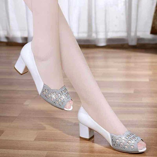 Black New High Heels Dress Summer Sandals White Wedding Hollow Out Pumps Peep toe Boat Shoes dcec