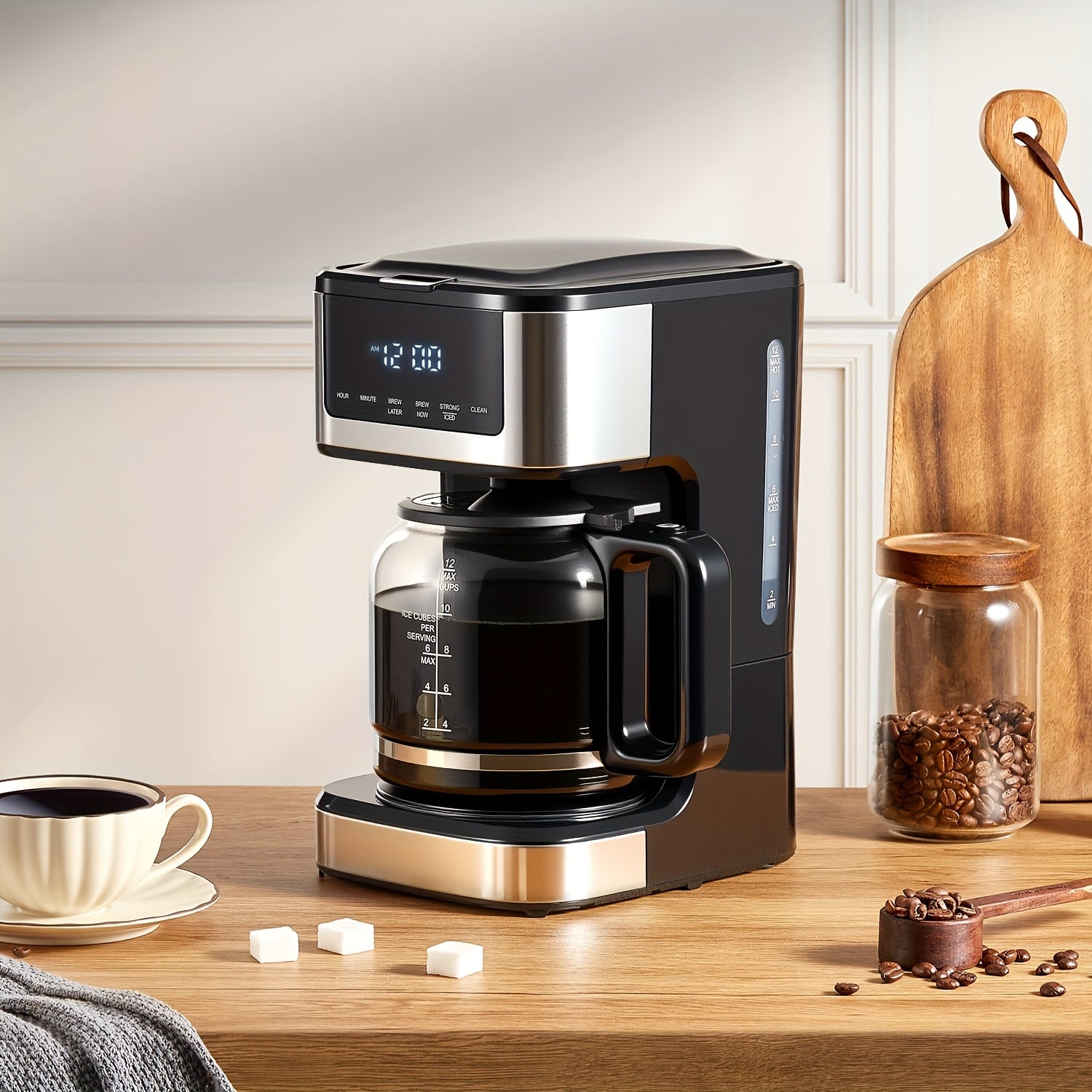 TEMU Programmable Drip Coffee Maker 12 Cup, Coffee Machine With Iced Coffee Function, Touch Screen, Regular & , Coffee Pot For Home And Office, Auto